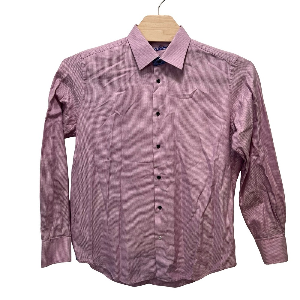 Robert Graham Mens Pink Herringbone Long Sleeve Button Down Shirt Paisley Trim